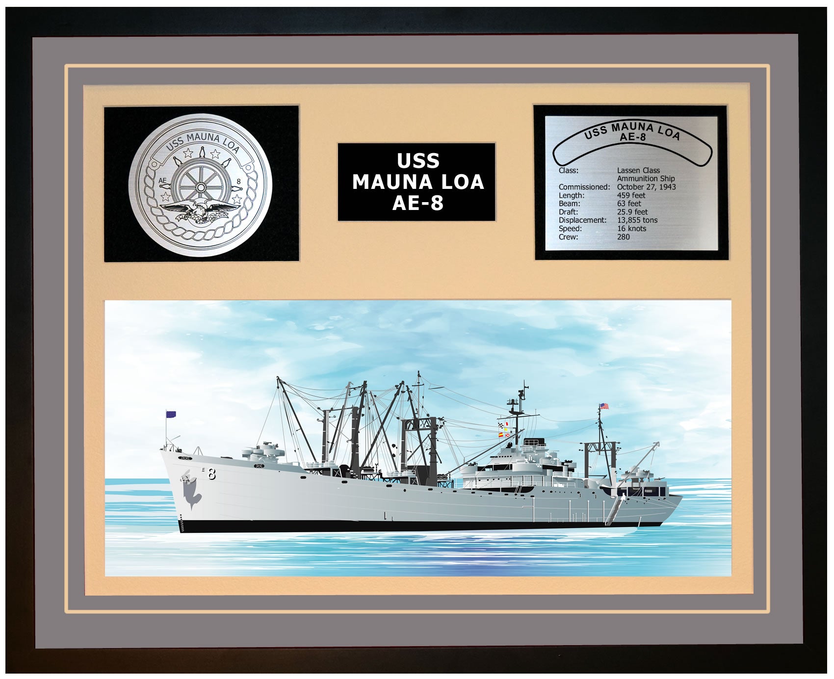 USS MAUNA LOA AE-8 Framed Navy Ship Display Grey