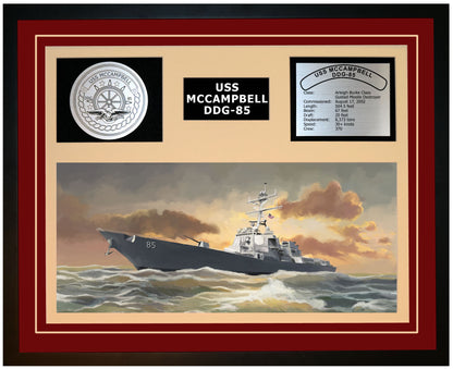USS MCCAMPBELL DDG-85 Framed Navy Ship Display Burgundy