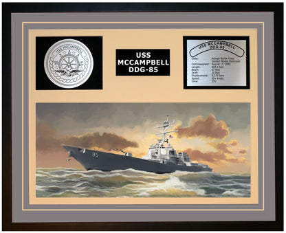 USS MCCAMPBELL DDG-85 Framed Navy Ship Display Grey