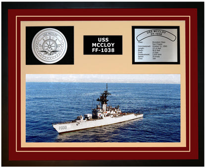 USS MCCLOY FF-1038 Framed Navy Ship Display Burgundy