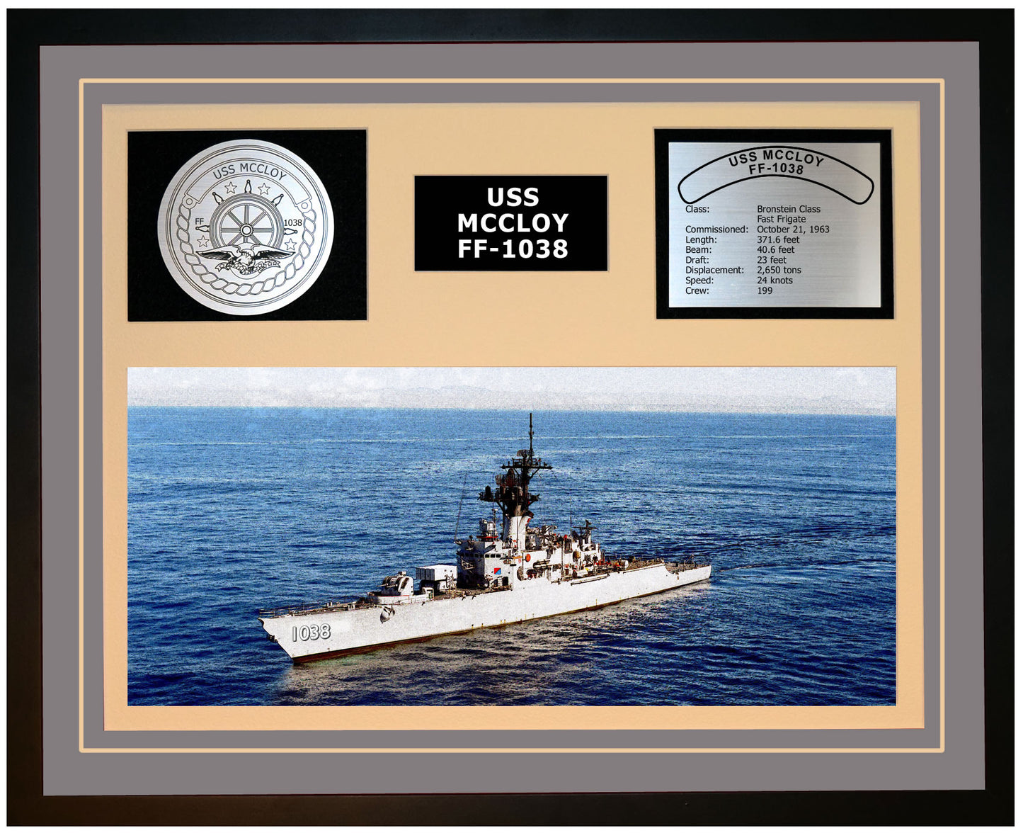 USS MCCLOY FF-1038 Framed Navy Ship Display Grey