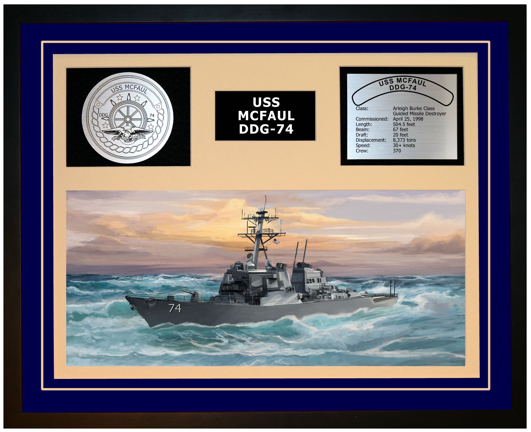USS MCFAUL DDG-74 Framed Navy Ship Display Blue