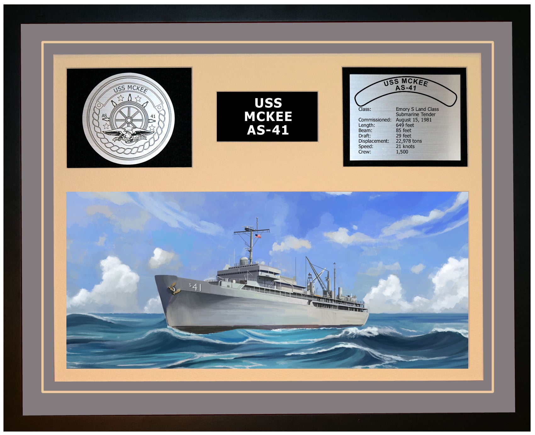 USS MCKEE AS-41 Framed Navy Ship Display Grey