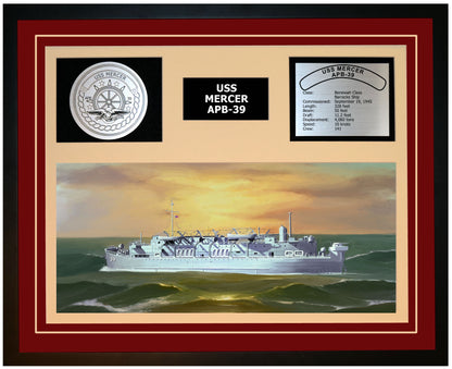 USS MERCER APB-39 Framed Navy Ship Display Burgundy