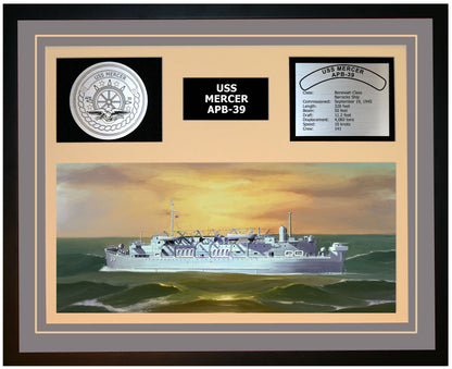 USS MERCER APB-39 Framed Navy Ship Display Grey
