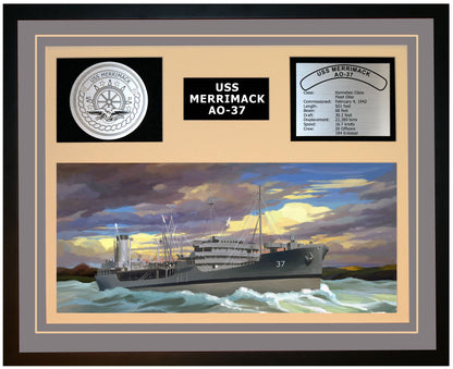 USS MERRIMACK AO-37 Framed Navy Ship Display Grey