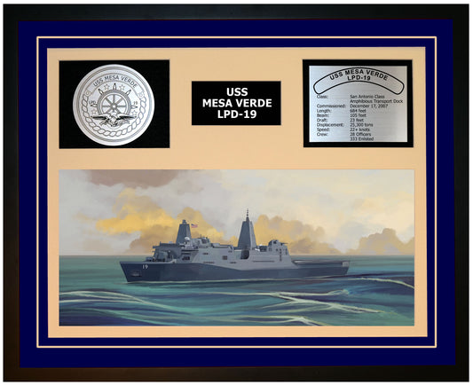 USS MESA VERDE LPD-19 Framed Navy Ship Display Blue