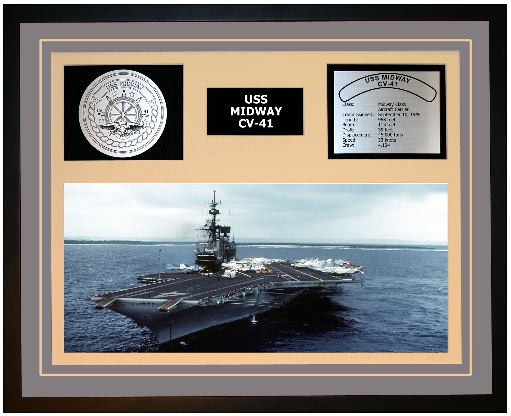 USS MIDWAY CV-41 Framed Navy Ship Display Grey