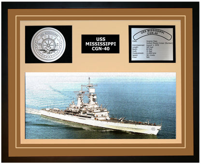 USS MISSISSIPPI CGN-40 Framed Navy Ship Display Brown