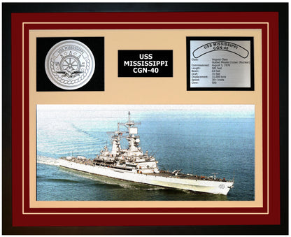 USS MISSISSIPPI CGN-40 Framed Navy Ship Display Burgundy