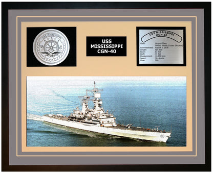 USS MISSISSIPPI CGN-40 Framed Navy Ship Display Grey