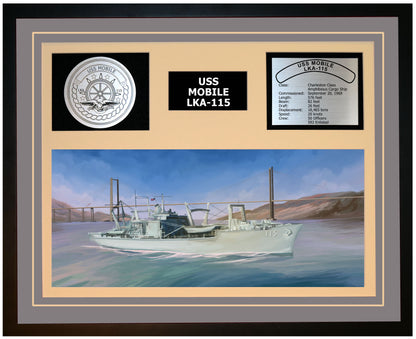 USS MOBILE LKA-115 Framed Navy Ship Display Grey