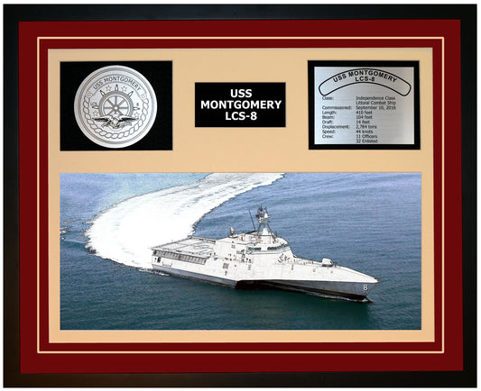 USS MONTGOMERY LCS-8 Framed Navy Ship Display Burgundy