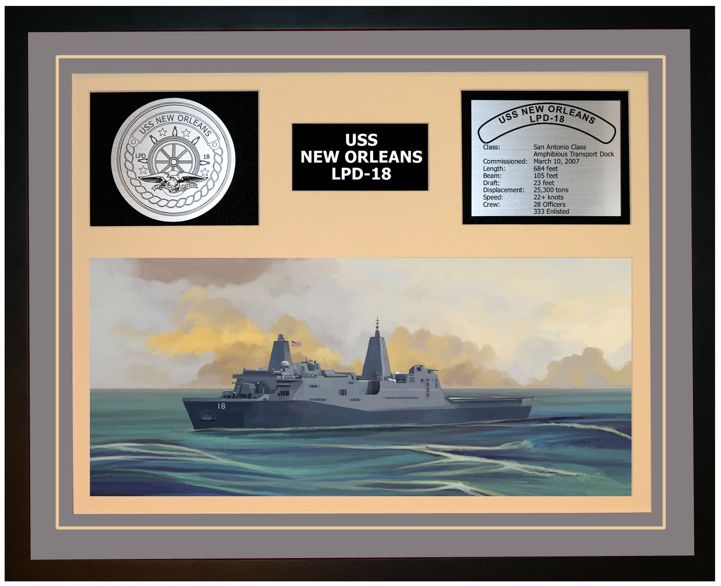 USS NEW ORLEANS LPD-18 Framed Navy Ship Display Grey