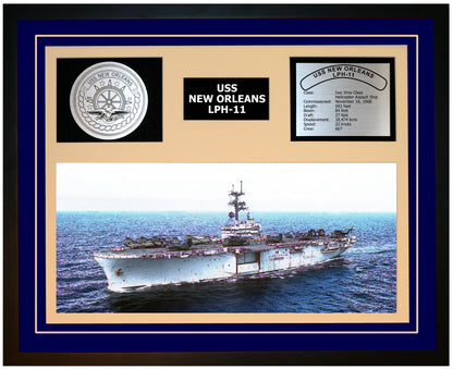 USS NEW ORLEANS LPH-11 Framed Navy Ship Display Blue