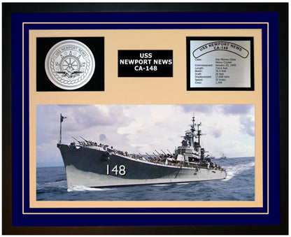 USS NEWPORT NEWS CA-148 Framed Navy Ship Display Blue