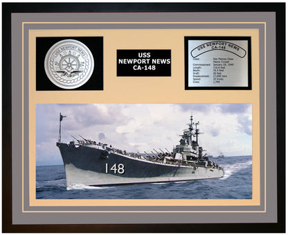USS NEWPORT NEWS CA-148 Framed Navy Ship Display Grey