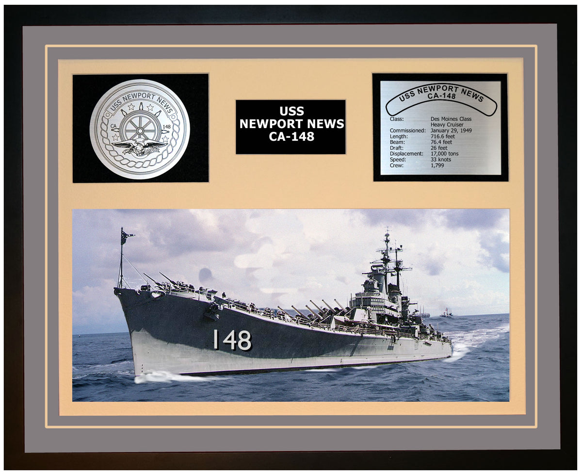 USS NEWPORT NEWS CA-148 Framed Navy Ship Display Burgundy – Navy 