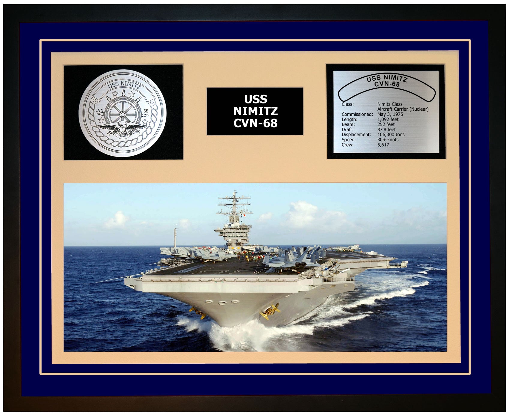 USS NIMITZ CVN-68 Framed Navy Ship Display Blue