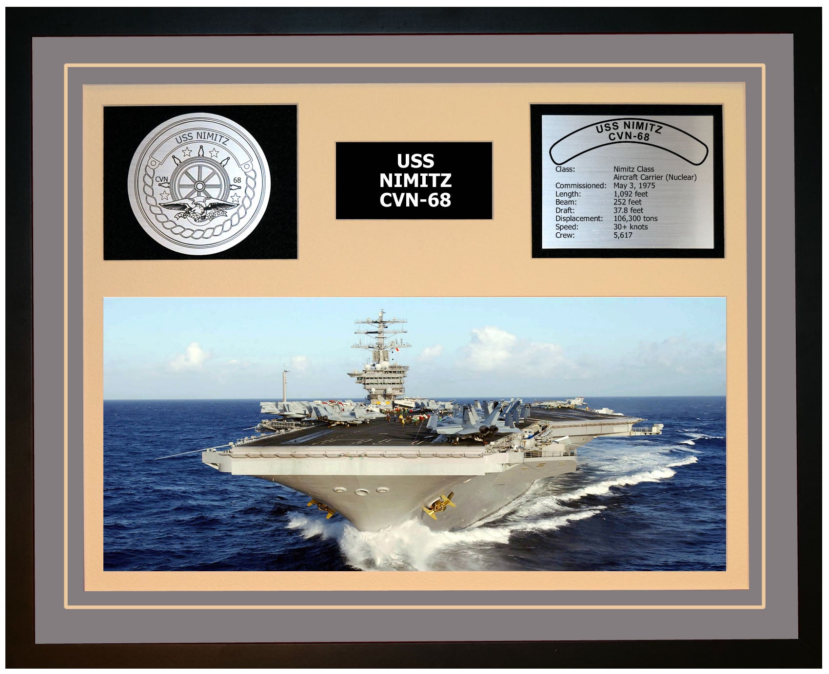 USS NIMITZ CVN-68 Framed Navy Ship Display Grey