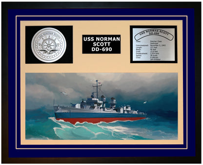 USS NORMAN SCOTT DD-690 Framed Navy Ship Display Blue