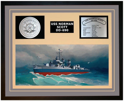 USS NORMAN SCOTT DD-690 Framed Navy Ship Display Grey