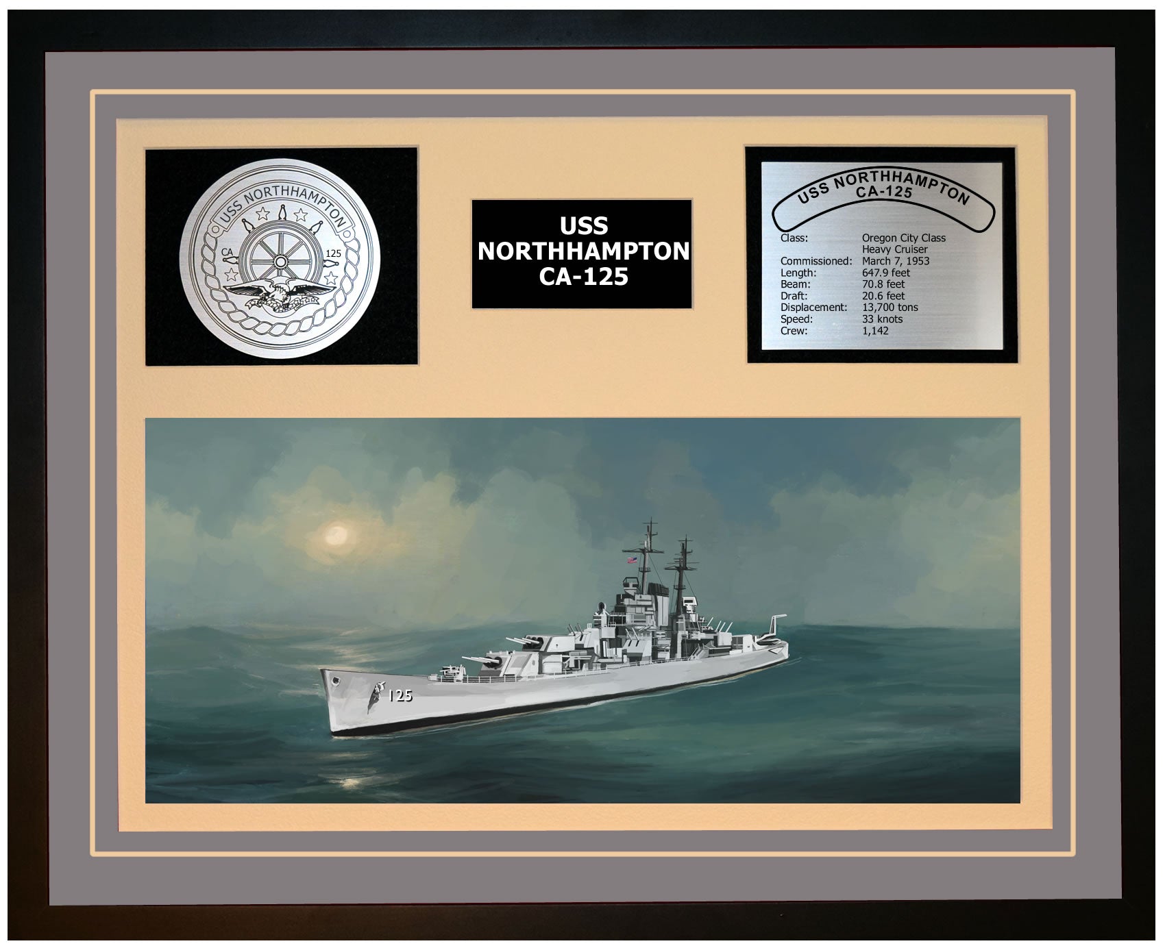 USS NORTHHAMPTON CA-125 Framed Navy Ship Display Grey