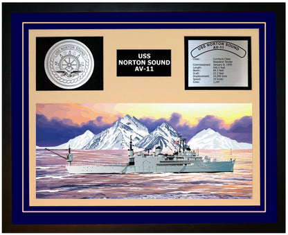 USS NORTON SOUND AV-11 Framed Navy Ship Display Blue