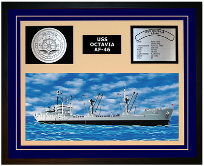 USS OCTAVIA AF-46 Framed Navy Ship Display Blue