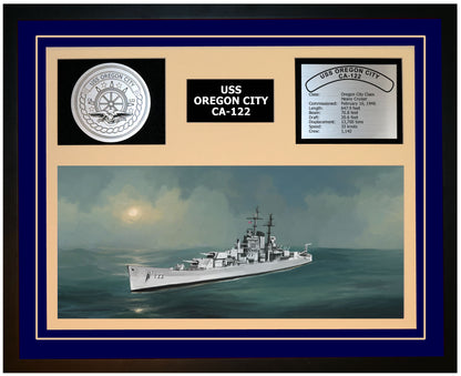 USS OREGON CITY CA-122 Framed Navy Ship Display Blue