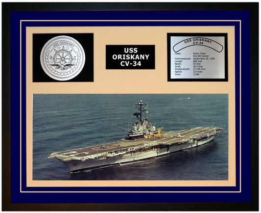 USS ORISKANY CV-34 Framed Navy Ship Display Blue