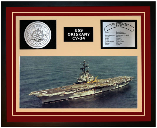 USS ORISKANY CV-34 Framed Navy Ship Display Burgundy