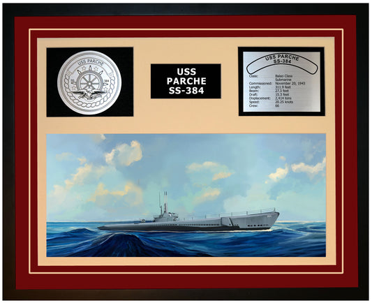 USS PARCHE SS-384 Framed Navy Ship Display Burgundy