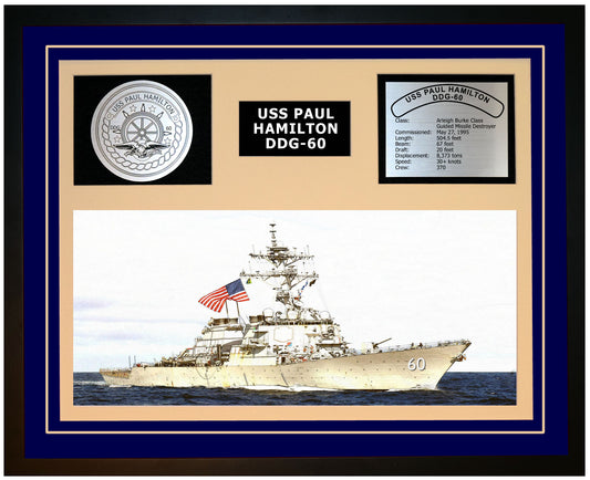 USS PAUL HAMILTON DDG-60 Framed Navy Ship Display Blue