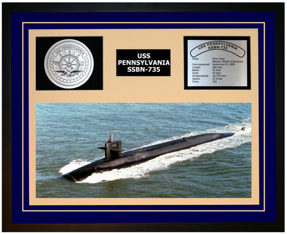 USS PENNSYLVANIA SSBN-735 Framed Navy Ship Display Blue