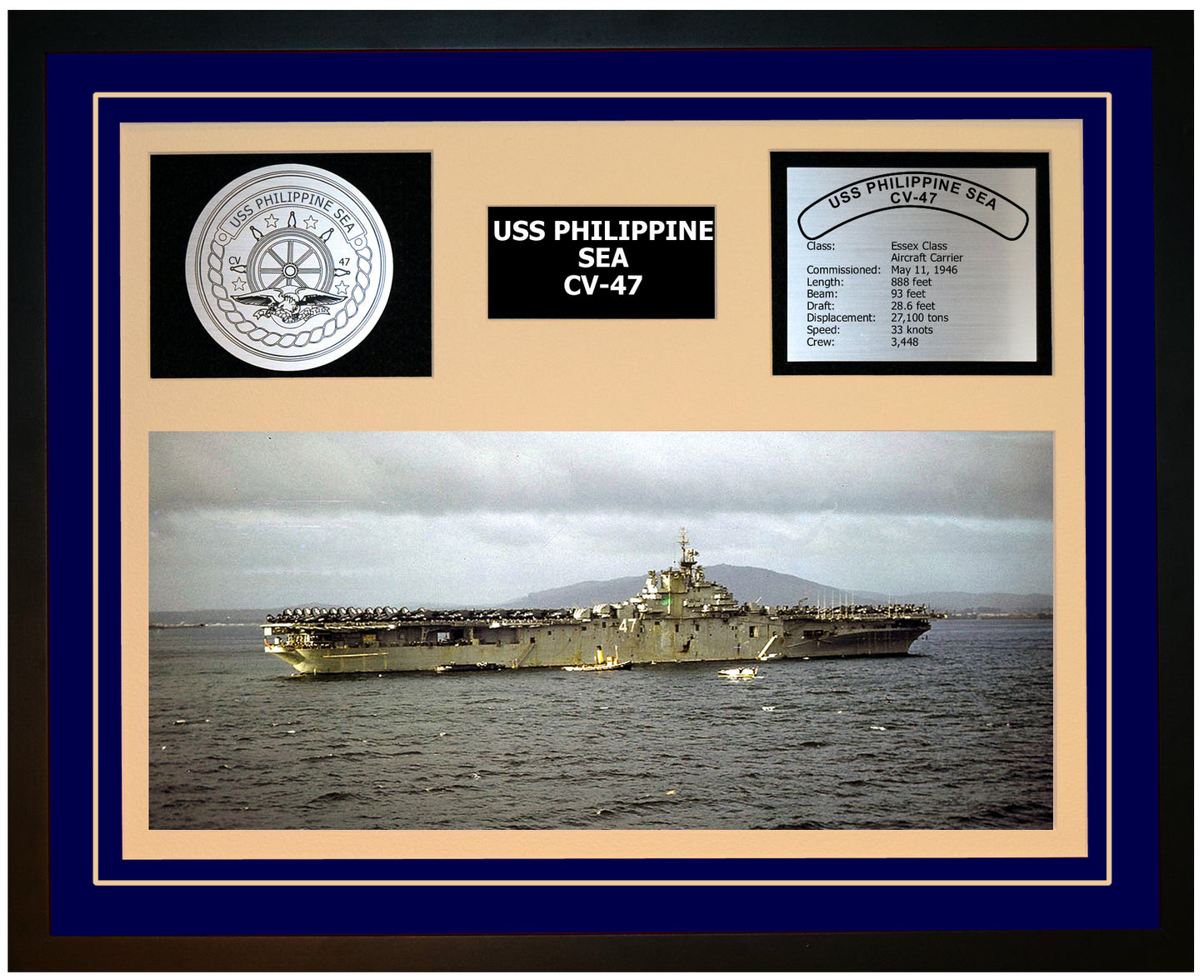 USS PHILIPPINE SEA CV-47 Framed Navy Ship Display Blue