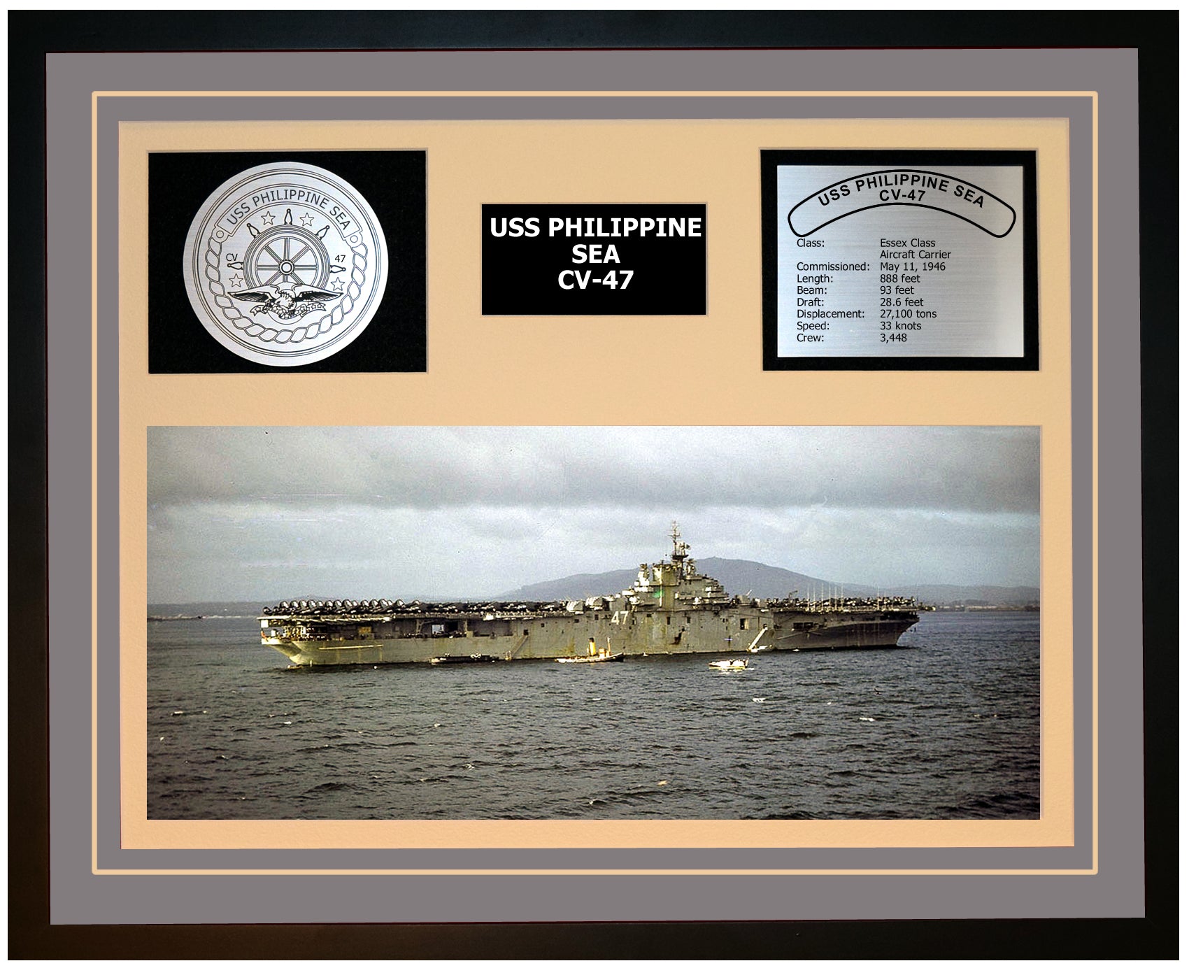 USS PHILIPPINE SEA CV-47 Framed Navy Ship Display Grey