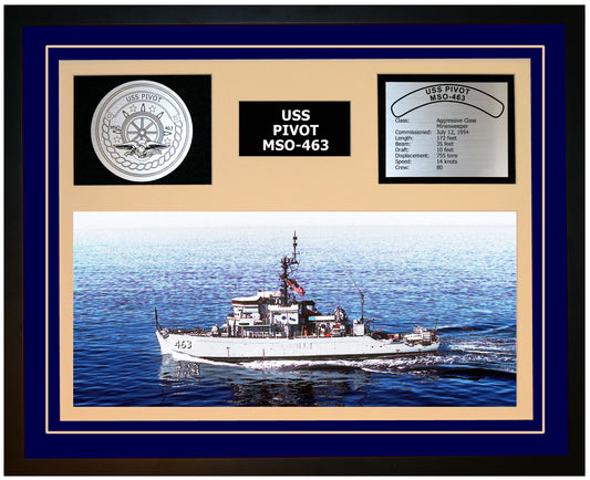 USS PIVOT MSO-463 Framed Navy Ship Display Blue