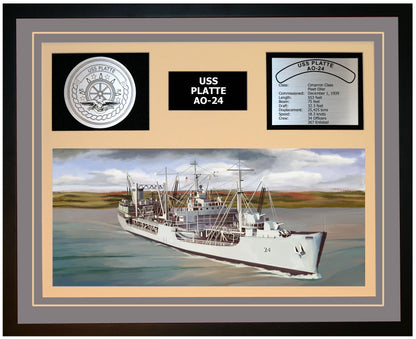 USS PLATTE AO-24 Framed Navy Ship Display Grey