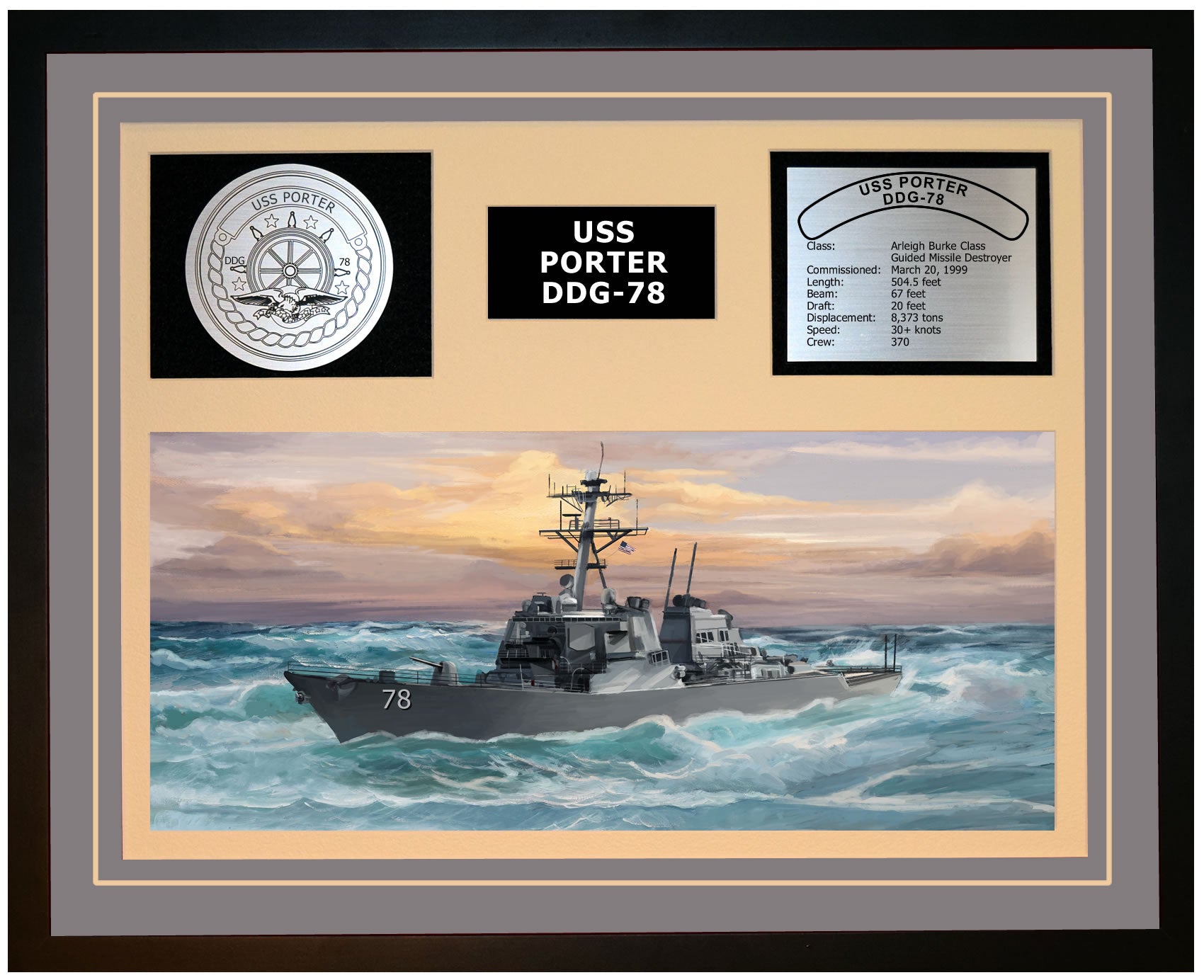 USS PORTER DDG-78 Framed Navy Ship Display Grey
