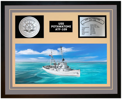 USS POTAWATOMI ATF-109 Framed Navy Ship Display Grey