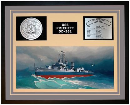 USS PRICHETT DD-561 Framed Navy Ship Display Grey