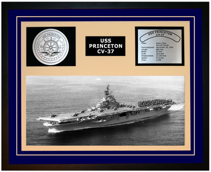 USS PRINCETON CV-37 Framed Navy Ship Display Blue