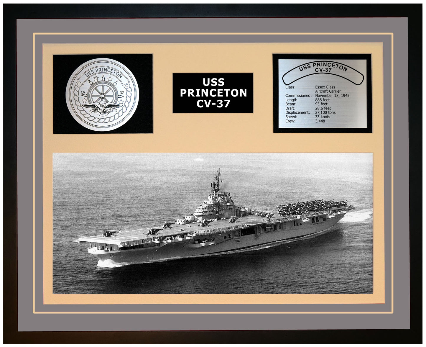 USS PRINCETON CV-37 Framed Navy Ship Display Grey