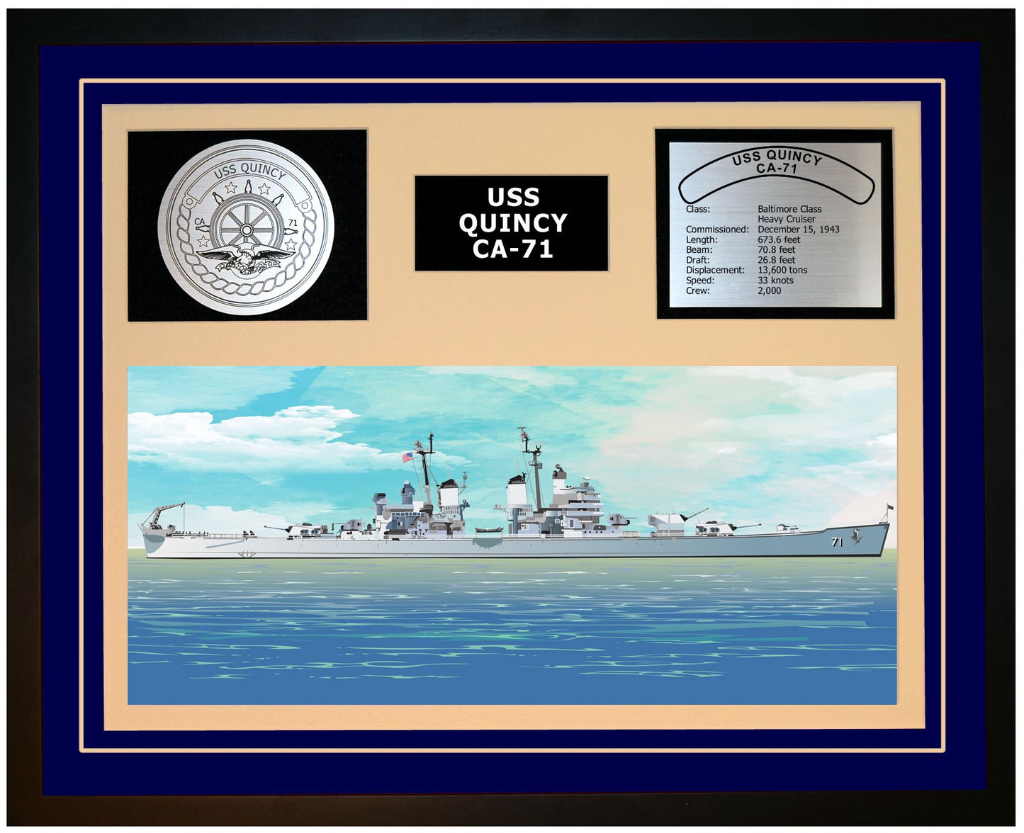 USS QUINCY CA-71 Framed Navy Ship Display
