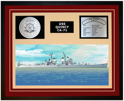 USS QUINCY CA-71 Framed Navy Ship Display Burgundy