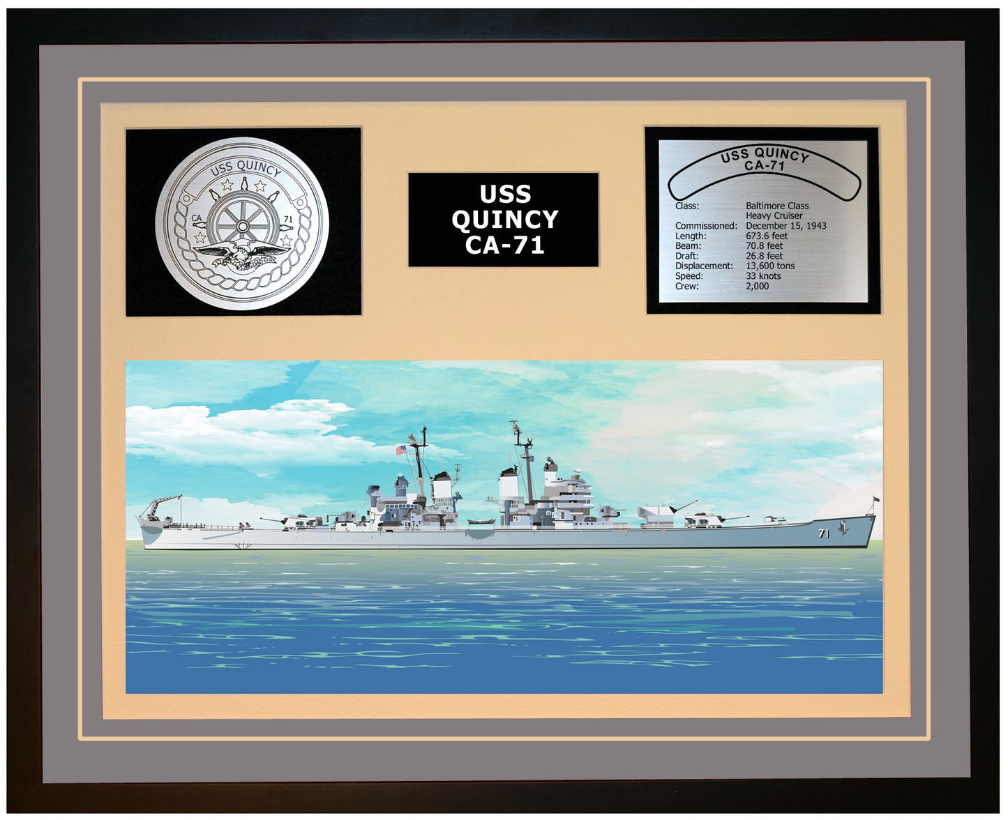 USS QUINCY CA-71 Framed Navy Ship Display