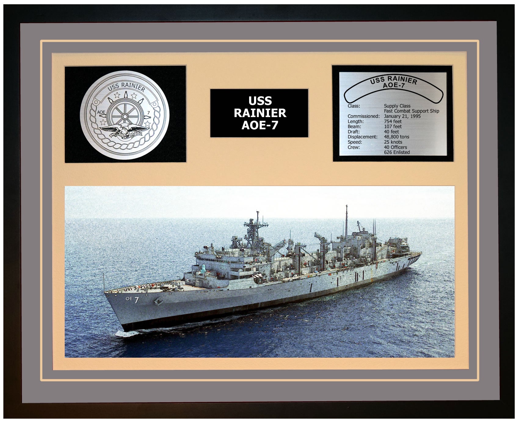 USS RAINIER AOE-7 Framed Navy Ship Display Grey