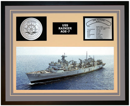 USS RAINIER AOE-7 Framed Navy Ship Display Grey