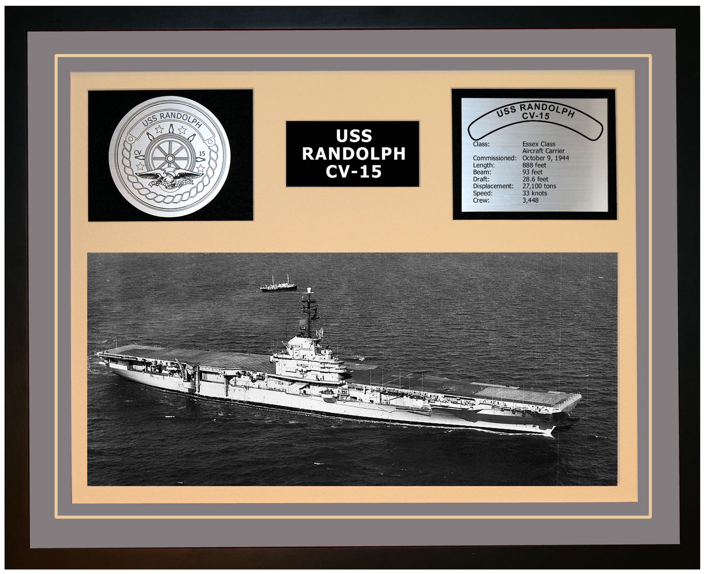 USS RANDOLPH CV-15 Framed Navy Ship Display Grey
